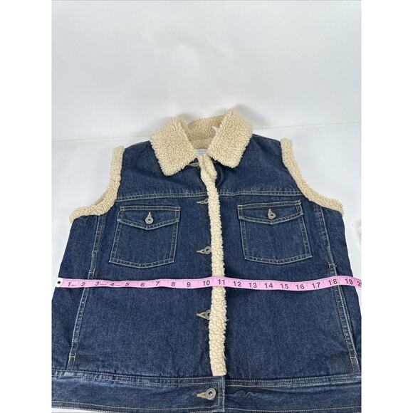 Vintage Liz Claiborne Denim Sherpa Vest Petite Medium - Picture 7 of 8